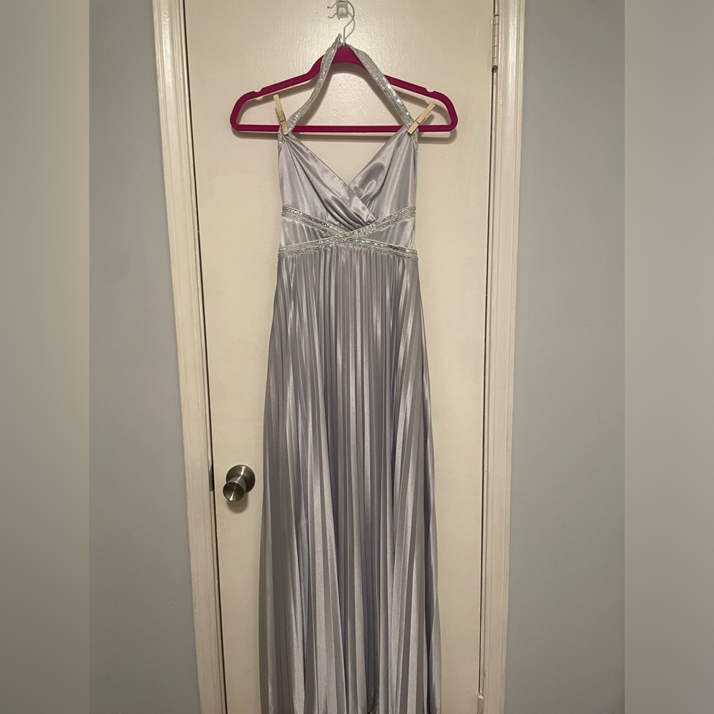 Silver halter ball gown